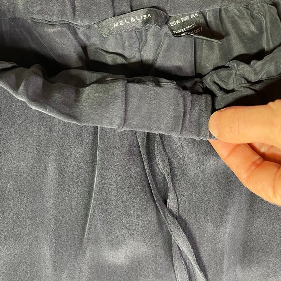 Mel & Lisa Size XL Pull-On Silk Pants Drawstring Pockets Fully Lined Dark Grey - Picture 3 of 7